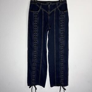 Lioness Jeans Dark Wash Mid Rise Lace Up Wide Leg Size Medium Y2K Denim
